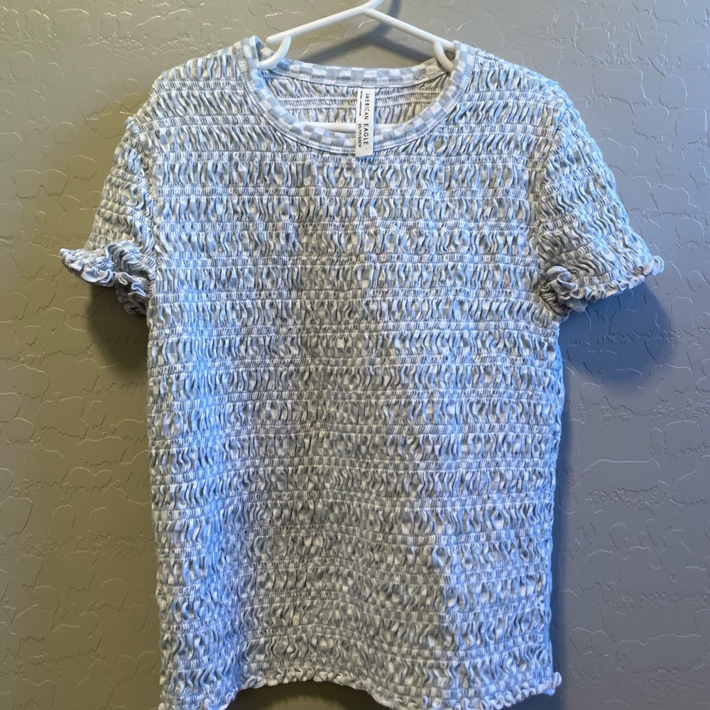 American Eagle Textured Blue T-Shirt